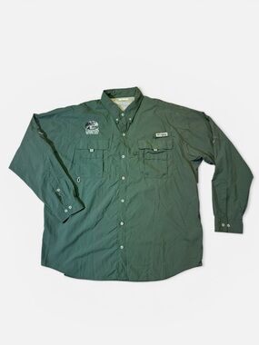 Columbia mens XL green bass pro shops PFG Omni-shade fishing center button up